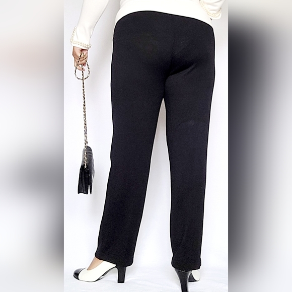 St.John Women Luxury Santana Knit Pull On Pants Wool Blend High Rise Black 10-12 - Picture 10 of 16